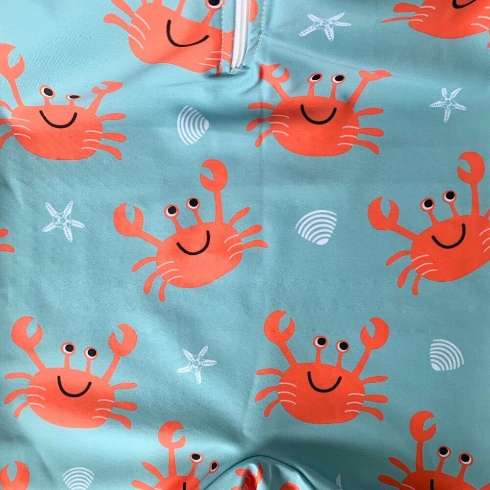 NWT Cute Boys One-Piece Swimsuit ShortSleeve Swimwear Summer Cartoon Crabs 3-6M - Picture 3 of 3
